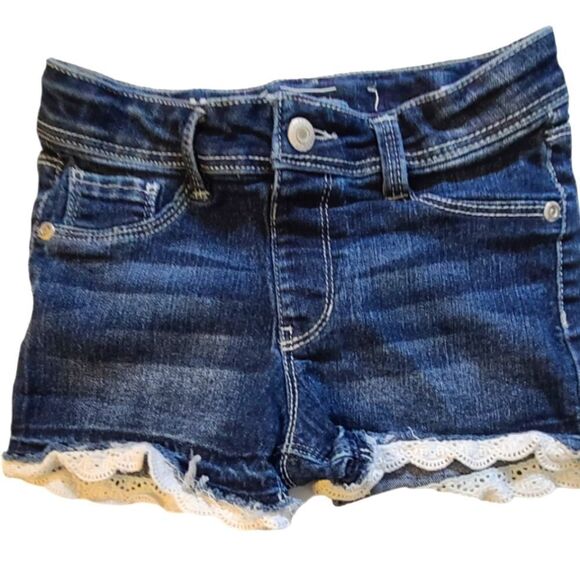 SONOMA Shorts Lace-Trimmed Denim Blue Jeans White Eyelet Lace Girls sz 7 - Picture 1 of 7